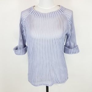 Worth New York Striped Mesh Purple Cotton Top